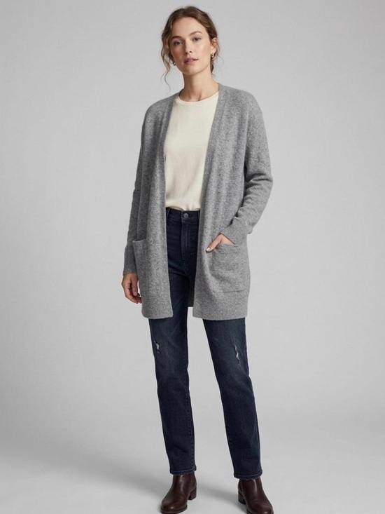 Madewell Sweaters - Madewell Gray Open-Front Pocket Cardigan Sweater - Wool Blend